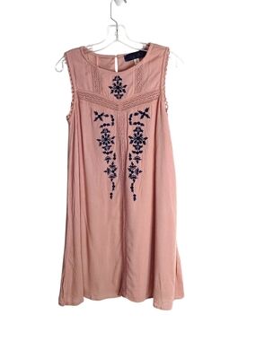Blue Rain -Sleeveless Pink Embroidered Shift Dress - Size M